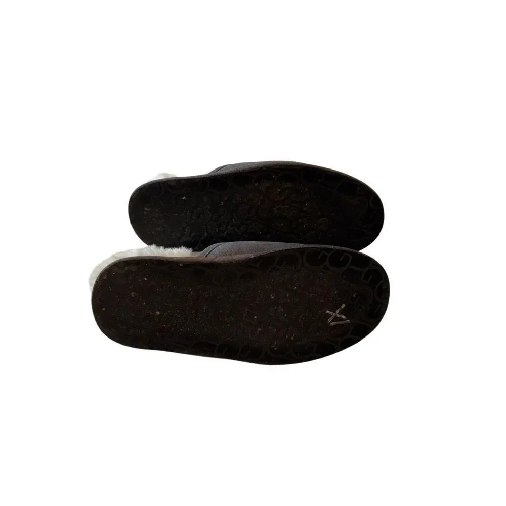 UGG Mens Gray Round Toe Sheepskin Suede Slip On Flat Slippers Size 9